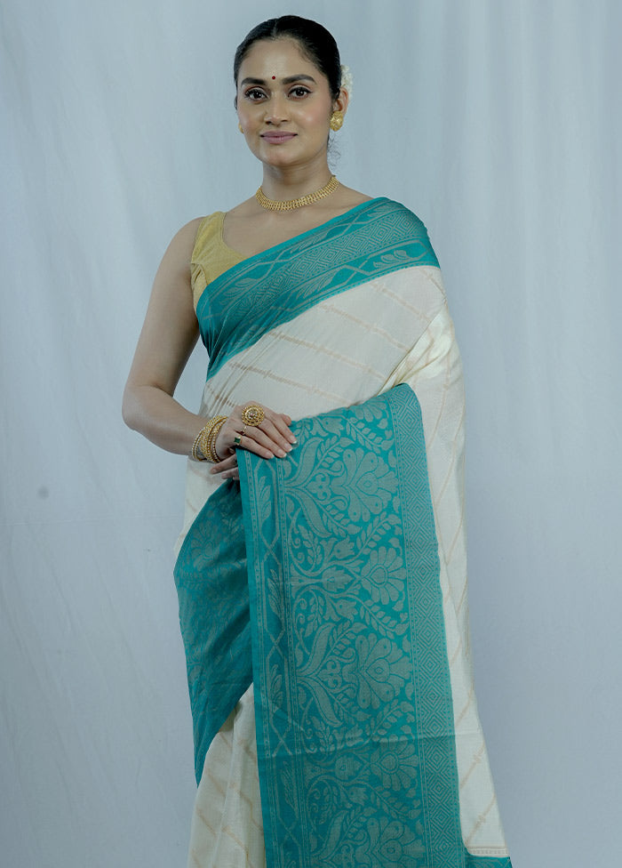 Cream Kora Silk Saree With Blouse Piece - Indian Silk House Agencies