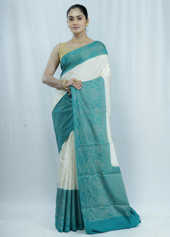 Cream Kora Silk Saree With Blouse Piece - Indian Silk House Agencies