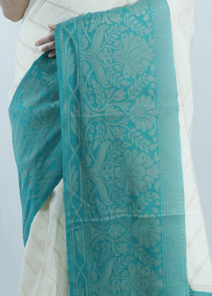 Cream Kora Silk Saree With Blouse Piece - Indian Silk House Agencies