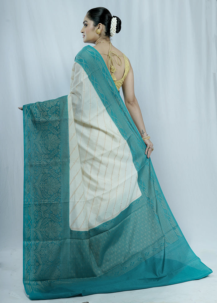 Cream Kora Silk Saree With Blouse Piece - Indian Silk House Agencies