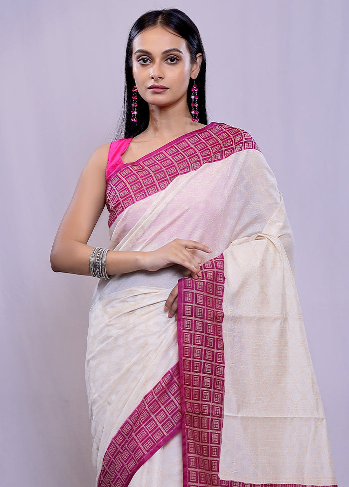 Cream Kora Silk Saree With Blouse Piece - Indian Silk House Agencies