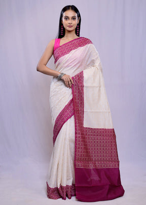 Cream Kora Silk Saree With Blouse Piece - Indian Silk House Agencies