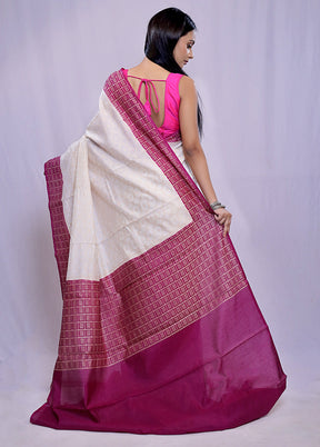 Cream Kora Silk Saree With Blouse Piece - Indian Silk House Agencies