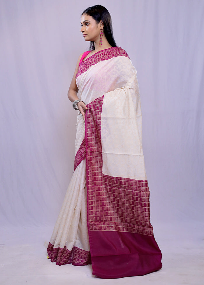 Cream Kora Silk Saree With Blouse Piece - Indian Silk House Agencies