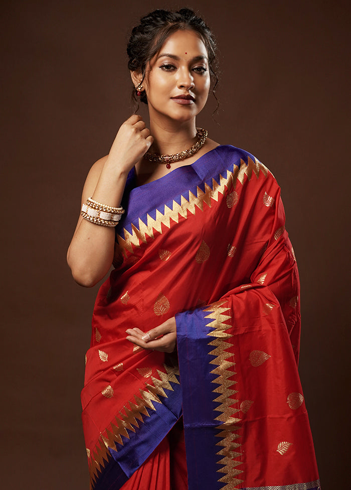 Red Kanjivaram Silk Saree With Blouse Piece - Indian Silk House Agencies