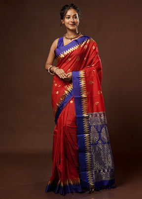 Red Kanjivaram Silk Saree With Blouse Piece - Indian Silk House Agencies