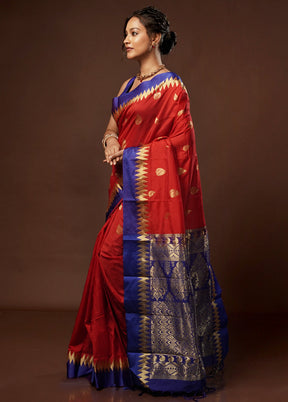 Red Kanjivaram Silk Saree With Blouse Piece - Indian Silk House Agencies