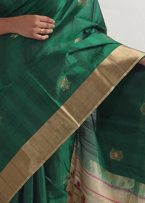 Green Raw Pure Silk Saree With Blouse Piece - Indian Silk House Agencies