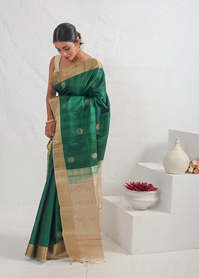 Green Raw Pure Silk Saree With Blouse Piece - Indian Silk House Agencies