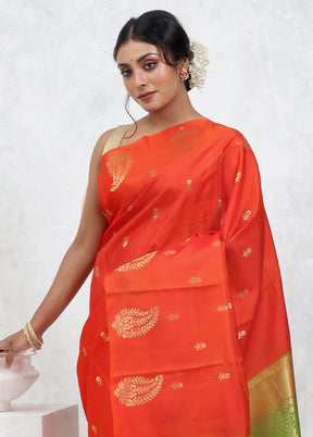 Orange Kanjivaram Pure Silk Saree With Blouse Piece