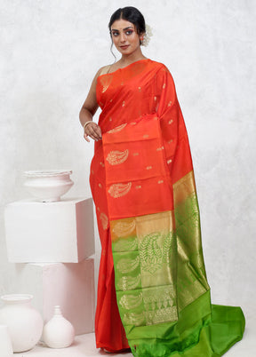 Orange Kanjivaram Pure Silk Saree With Blouse Piece