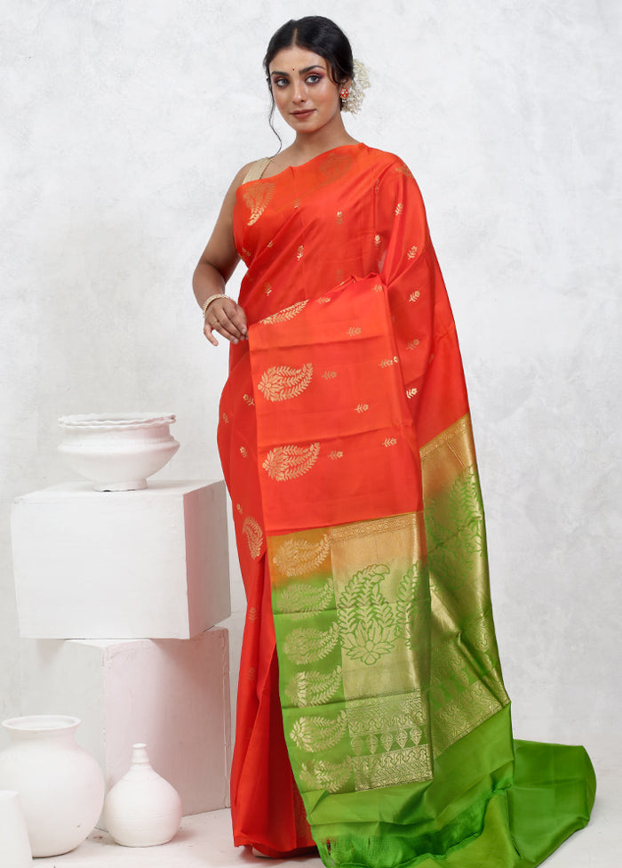 Orange Kanjivaram Pure Silk Saree With Blouse Piece - Indian Silk House Agencies