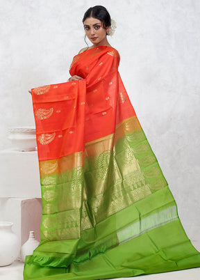 Orange Kanjivaram Pure Silk Saree With Blouse Piece