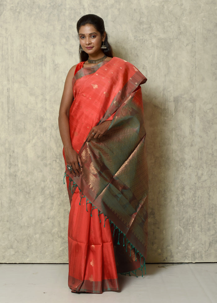 Coral Pure Arni Silk Saree With Blouse Piece - Indian Silk House Agencies