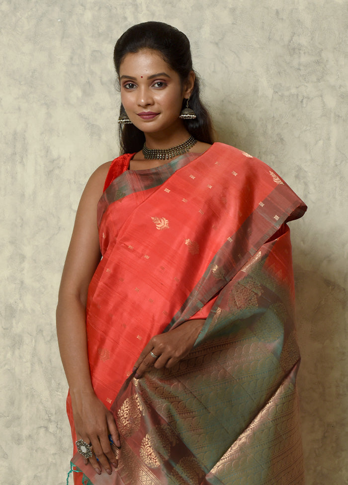 Coral Pure Arni Silk Saree With Blouse Piece - Indian Silk House Agencies