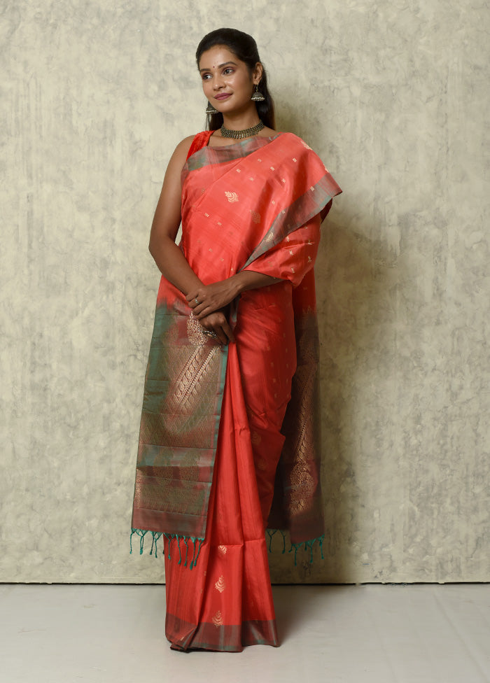 Coral Pure Arni Silk Saree With Blouse Piece - Indian Silk House Agencies