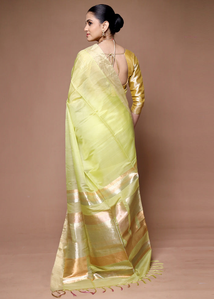 Green Handloom Kanjivaram Pure Silk Saree With Blouse Piece