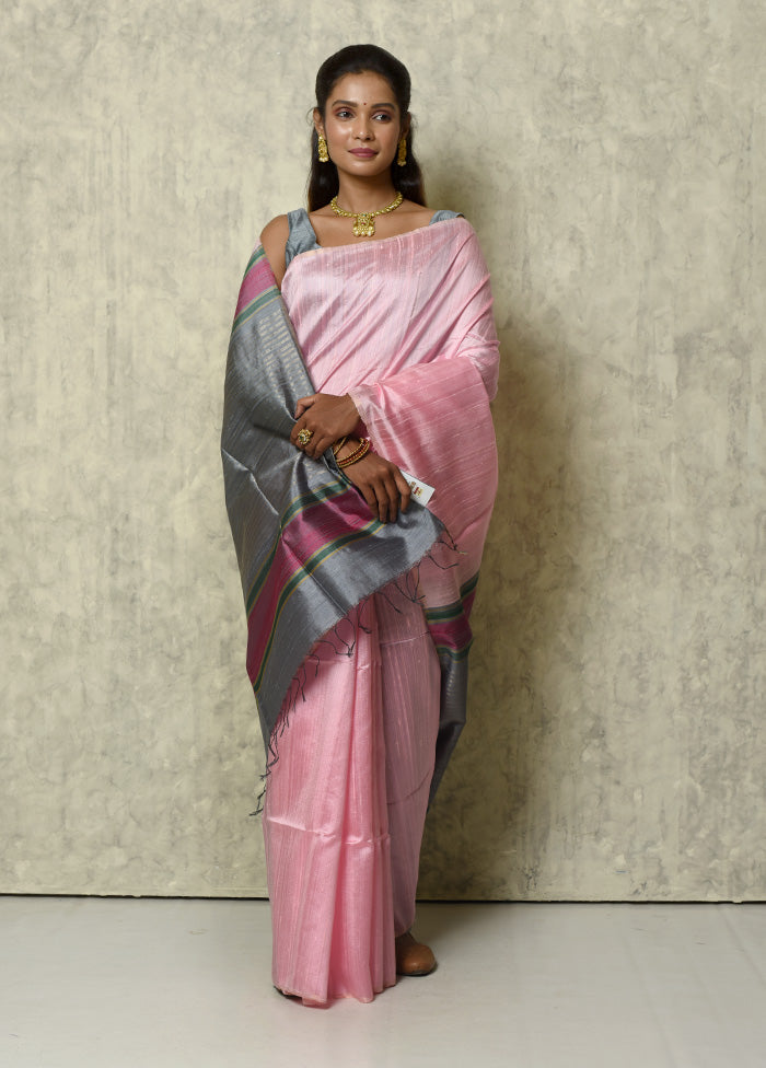 Pink Raw Pure Silk Saree With Blouse Piece - Indian Silk House Agencies