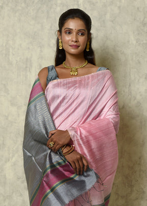 Pink Raw Pure Silk Saree With Blouse Piece - Indian Silk House Agencies