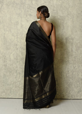 Black Raw Silk Saree With Blouse Piece - Indian Silk House Agencies