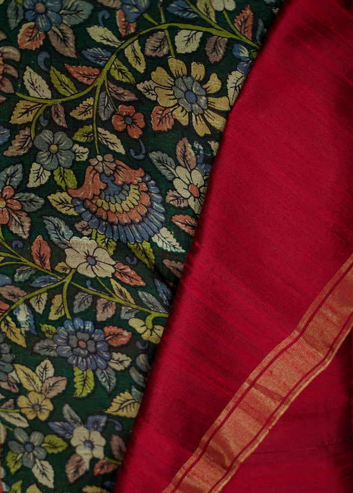 Red Dupion Silk Saree With Blouse Piece - Indian Silk House Agencies