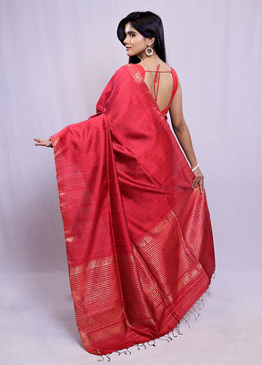 Red Dupion Silk Saree With Blouse Piece - Indian Silk House Agencies