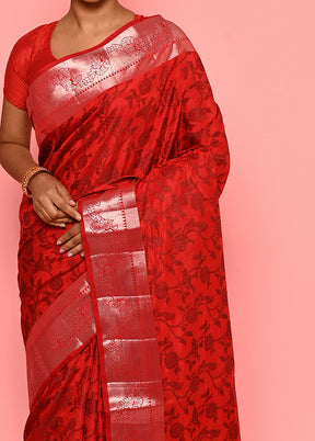 Red Dupion Silk Saree With Blouse Piece - Indian Silk House Agencies