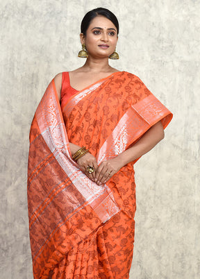 Rust Dupion Silk Saree With Blouse Piece - Indian Silk House Agencies