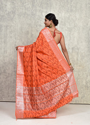 Rust Dupion Silk Saree With Blouse Piece - Indian Silk House Agencies