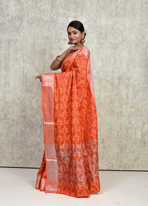 Rust Dupion Silk Saree With Blouse Piece - Indian Silk House Agencies