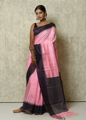 Pink Raw Pure Silk Saree With Blouse Piece - Indian Silk House Agencies