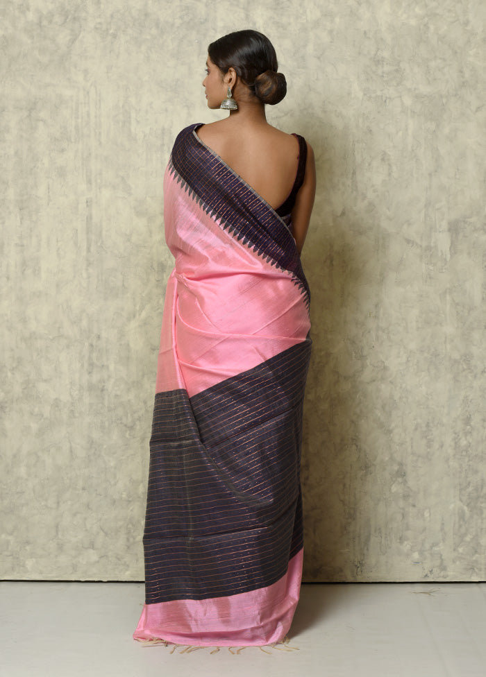 Pink Raw Pure Silk Saree With Blouse Piece - Indian Silk House Agencies