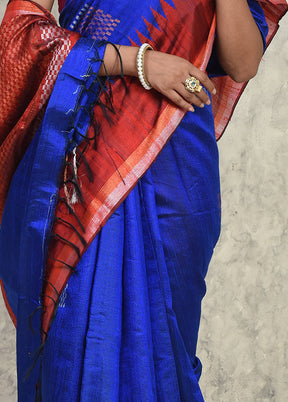 Blue Dupion Silk Saree With Blouse Piece - Indian Silk House Agencies