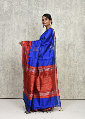 Blue Dupion Silk Saree With Blouse Piece - Indian Silk House Agencies