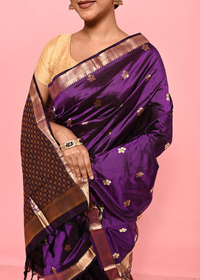 Purple Kanjivaram Pure Silk Saree With Blouse Piece - Indian Silk House Agencies