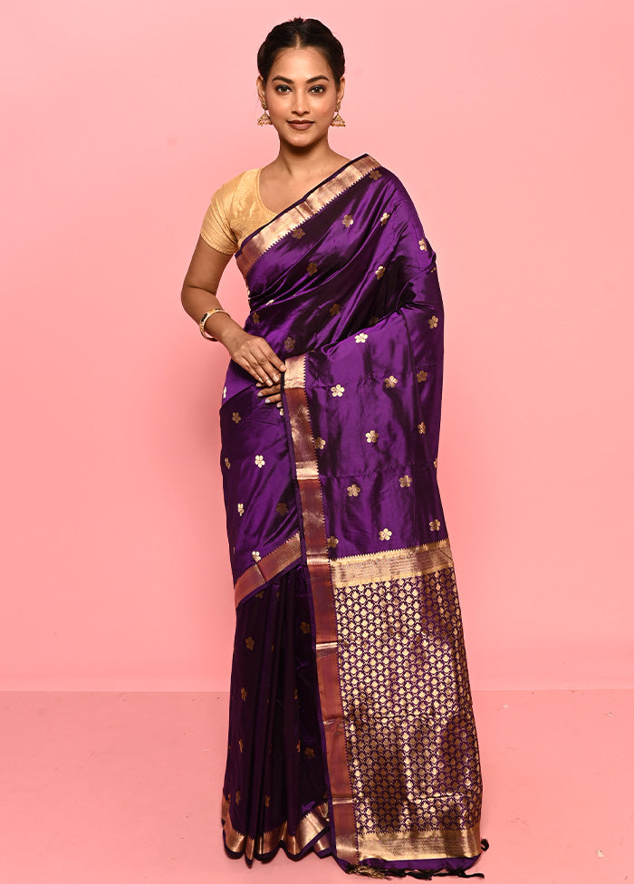 Purple Kanjivaram Pure Silk Saree With Blouse Piece - Indian Silk House Agencies