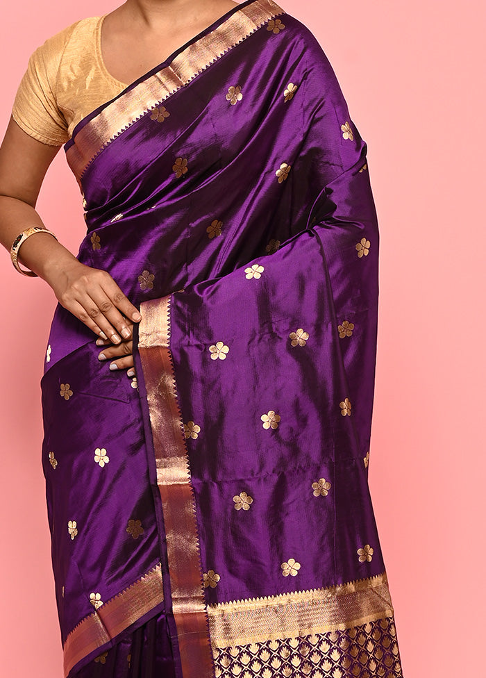 Purple Kanjivaram Pure Silk Saree With Blouse Piece - Indian Silk House Agencies