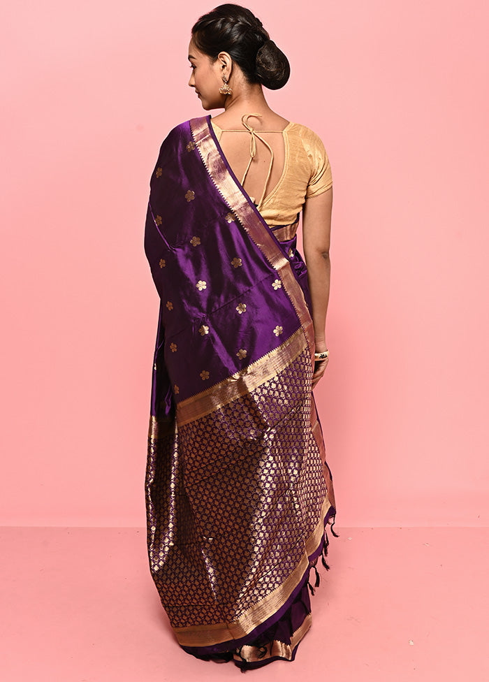 Purple Kanjivaram Pure Silk Saree With Blouse Piece - Indian Silk House Agencies