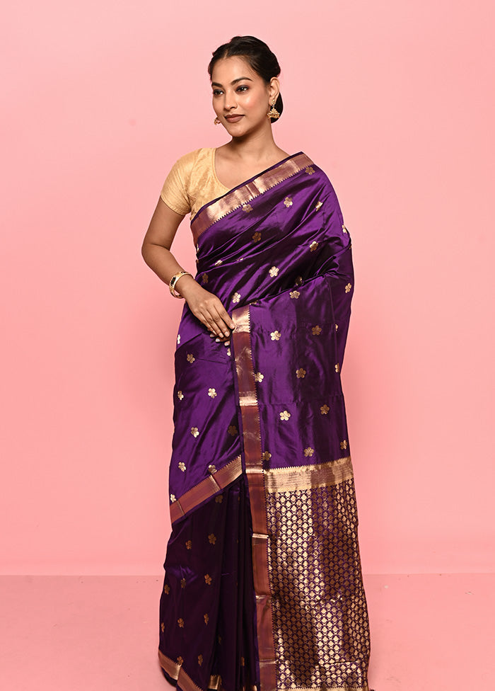 Purple Kanjivaram Pure Silk Saree With Blouse Piece - Indian Silk House Agencies