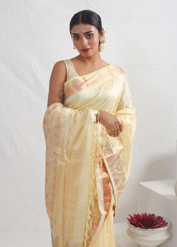 Cream Pure Arni Silk Saree With Blouse Piece - Indian Silk House Agencies