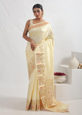 Cream Pure Arni Silk Saree With Blouse Piece - Indian Silk House Agencies