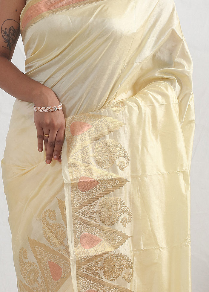 Cream Pure Arni Silk Saree With Blouse Piece - Indian Silk House Agencies