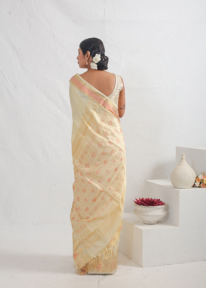 Cream Pure Arni Silk Saree With Blouse Piece - Indian Silk House Agencies