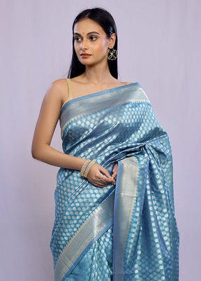 Blue Dupion Silk Saree With Blouse Piece - Indian Silk House Agencies