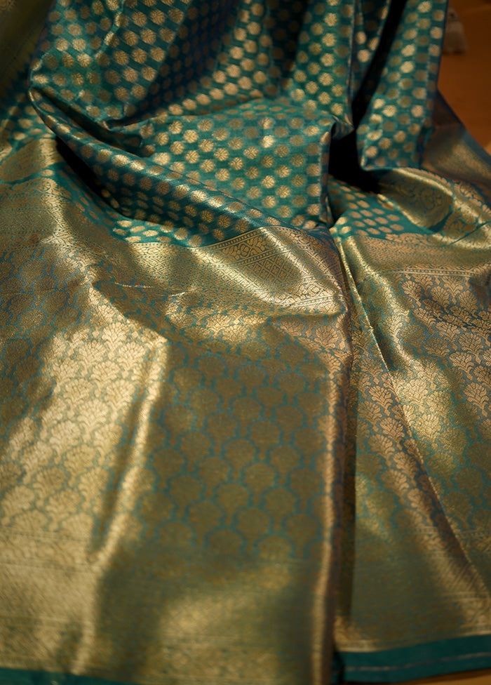 Blue Dupion Silk Saree With Blouse Piece - Indian Silk House Agencies