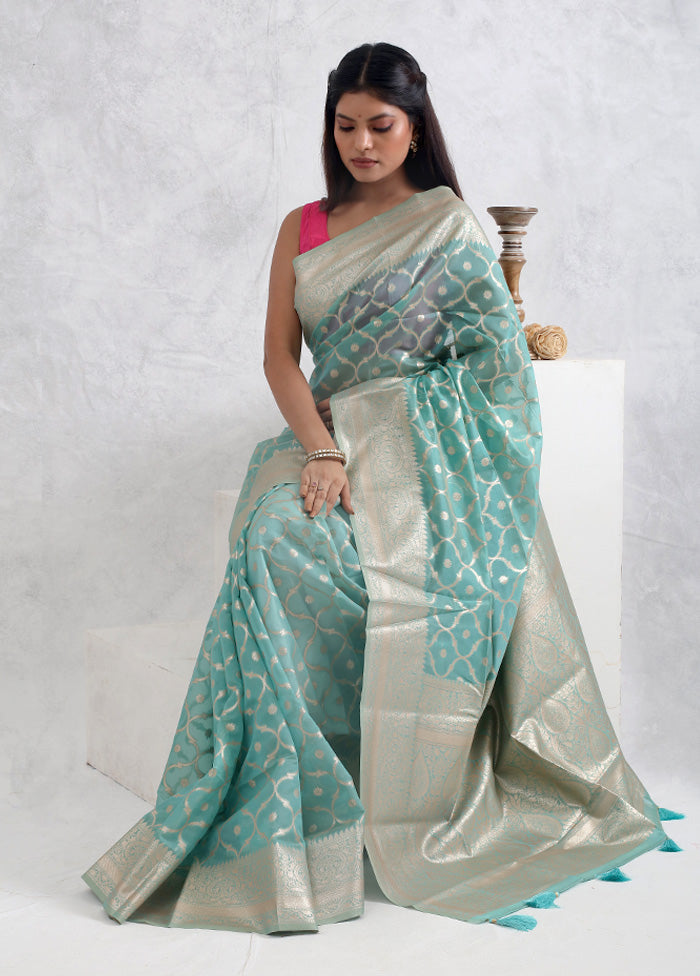 Green Dupion Silk Saree With Blouse Piece - Indian Silk House Agencies