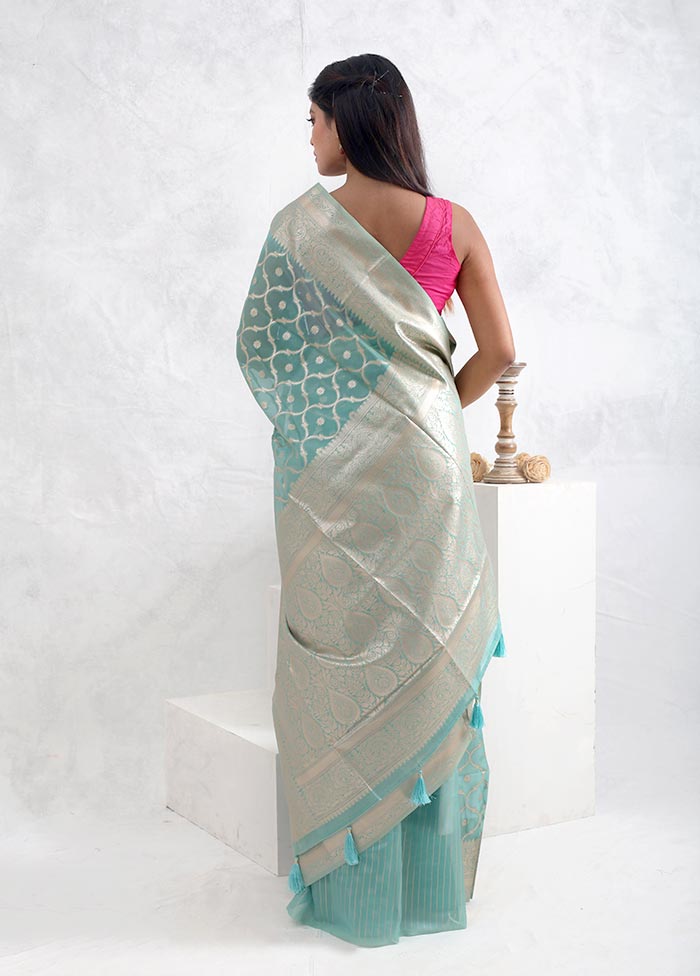 Green Dupion Silk Saree With Blouse Piece - Indian Silk House Agencies