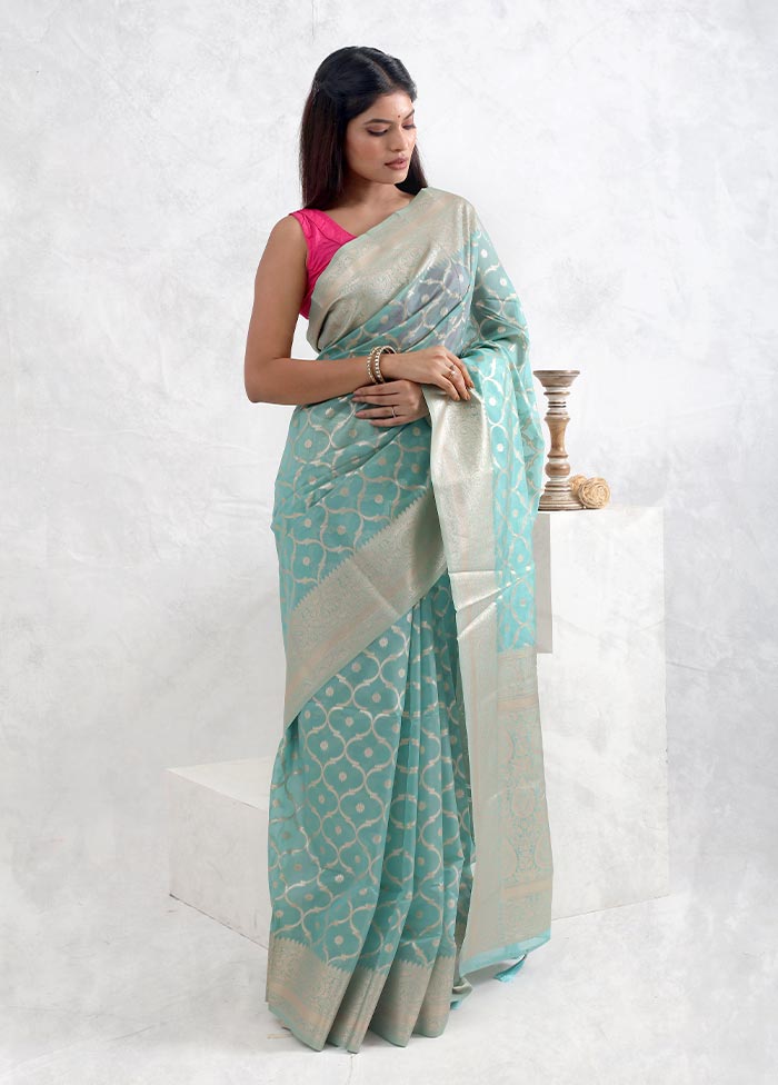 Green Dupion Silk Saree With Blouse Piece - Indian Silk House Agencies