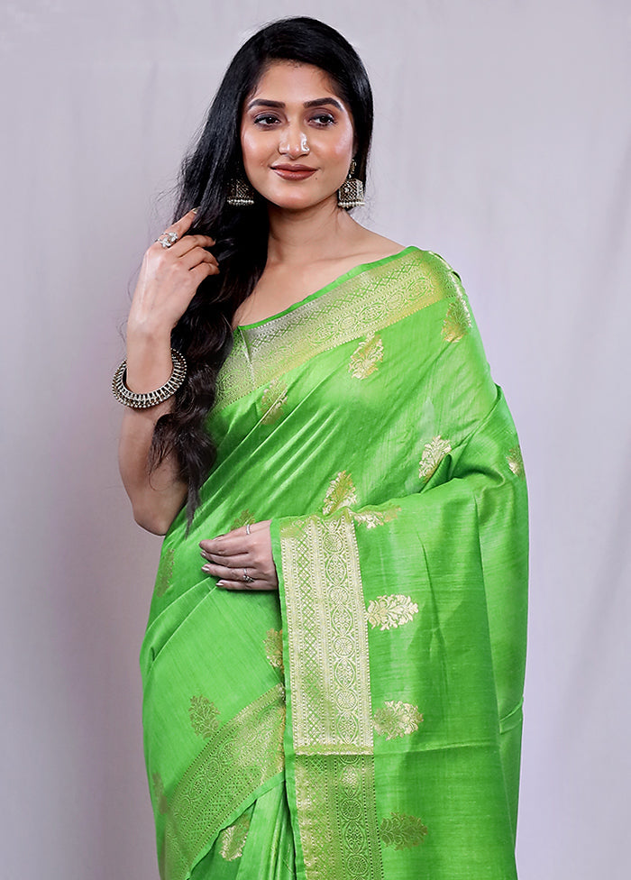 Green Tussar Silk Saree With Blouse Piece - Indian Silk House Agencies