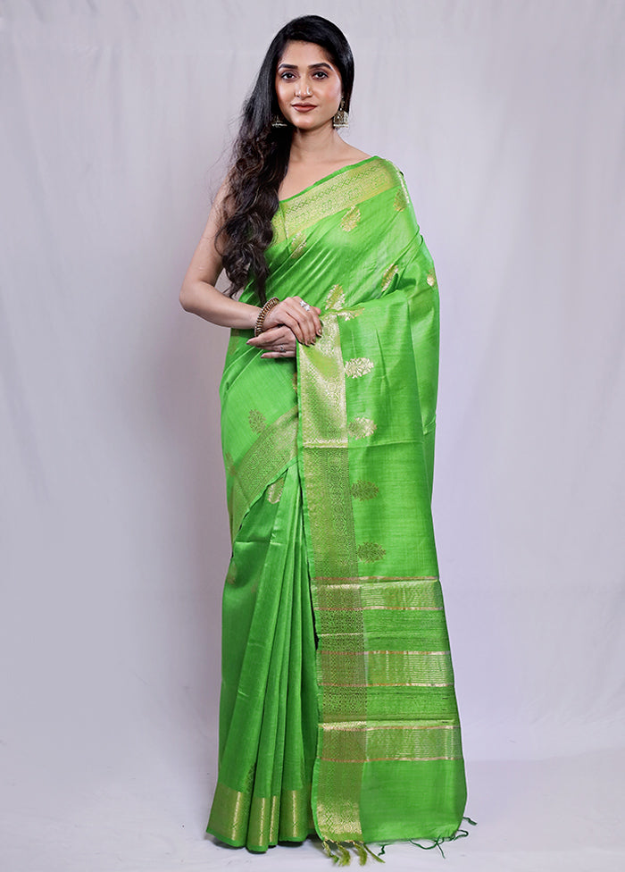 Green Tussar Silk Saree With Blouse Piece - Indian Silk House Agencies